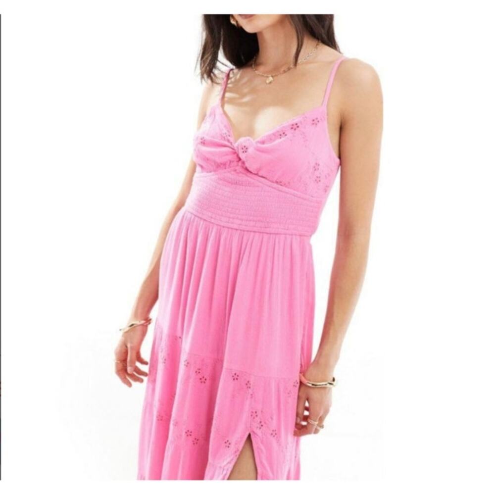 Hollister Pink Twist Bust Tiered Midi Dress Med